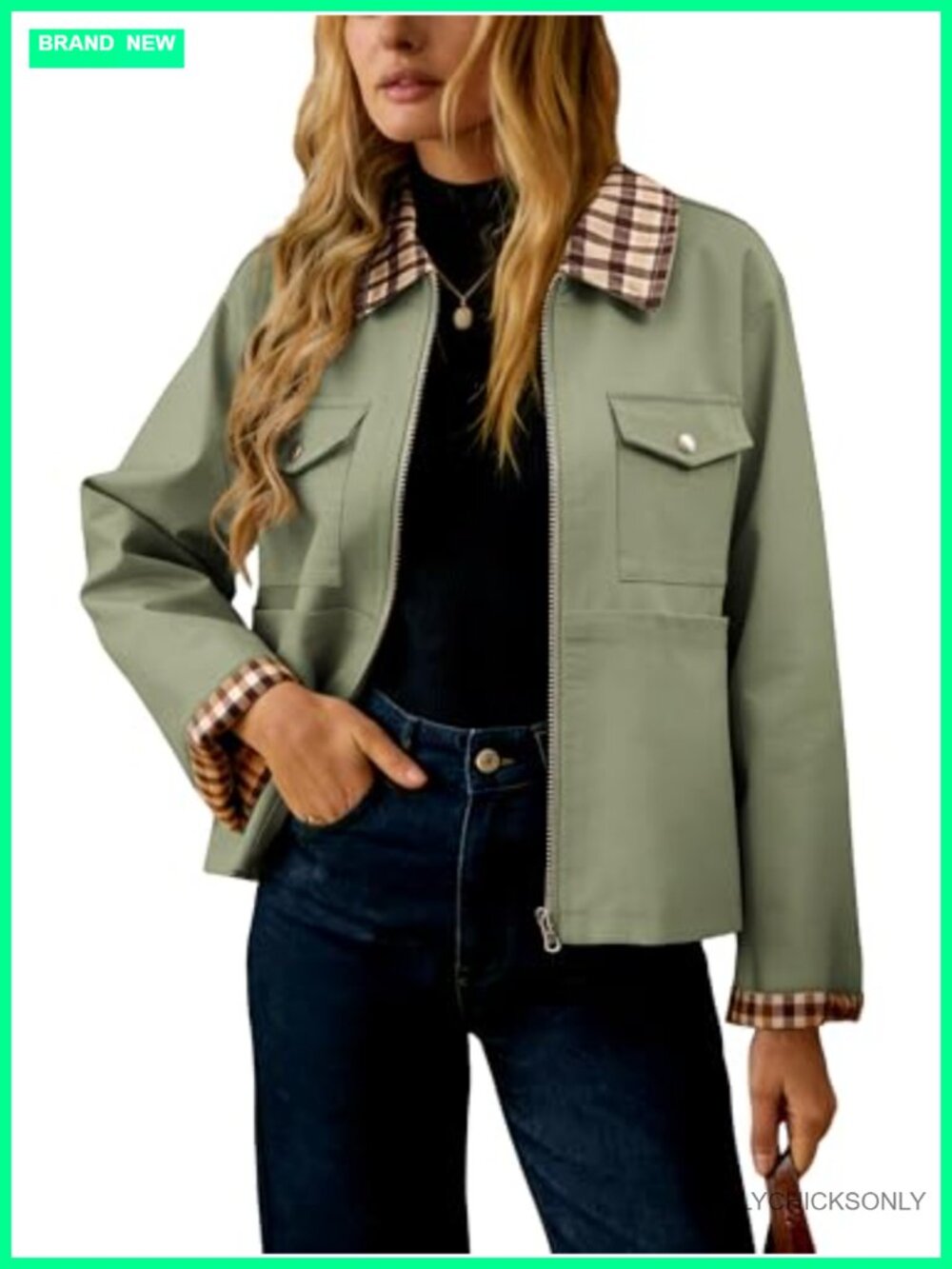 UEAL Women's Lightweight Plaid Casual Barn Jacket with Pockets